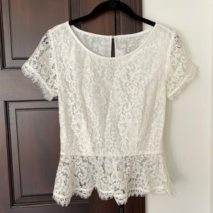 Joie White Peplum Lace Top